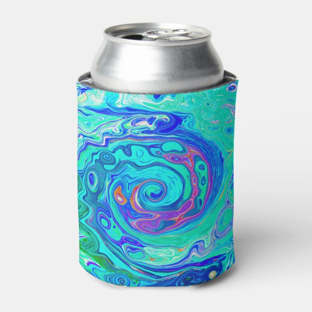 Groovy Abstrakt Ocean Blue und Green Liquid Swirl Dosenkühler (Kanne Vorderseite)