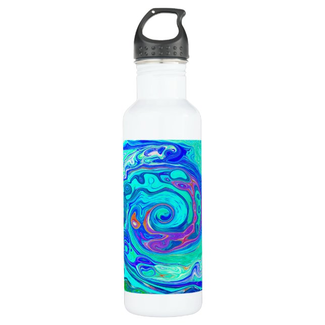 Groovy Abstrakt Ocean Blue und Green Liquid Swirl Edelstahlflasche (Vorderseite)