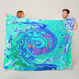 Groovy Abstrakt Ocean Blue und Green Liquid Swirl Fleecedecke