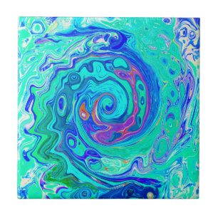Groovy Abstrakt Ocean Blue und Green Liquid Swirl Fliese