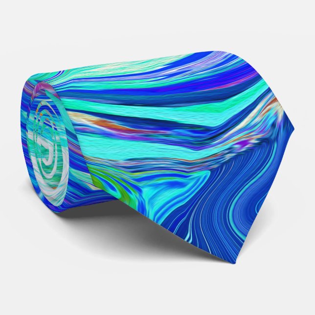 Groovy Abstrakt Ocean Blue und Green Liquid Swirl Krawatte (Gerollt)