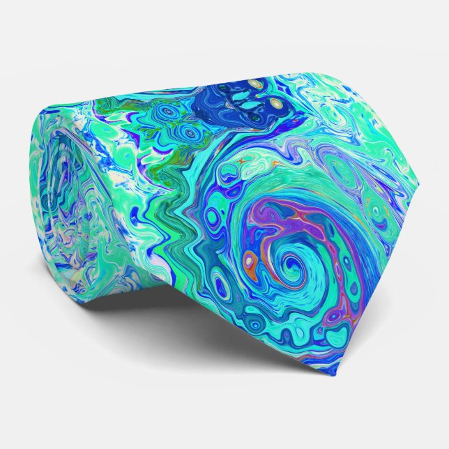Groovy Abstrakt Ocean Blue und Green Liquid Swirl Krawatte (Gerollt)