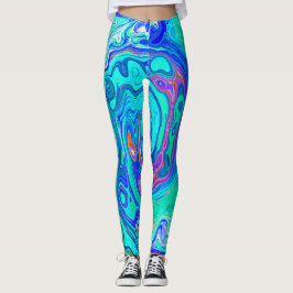 Groovy Abstrakt Ocean Blue und Green Liquid Swirl Leggings