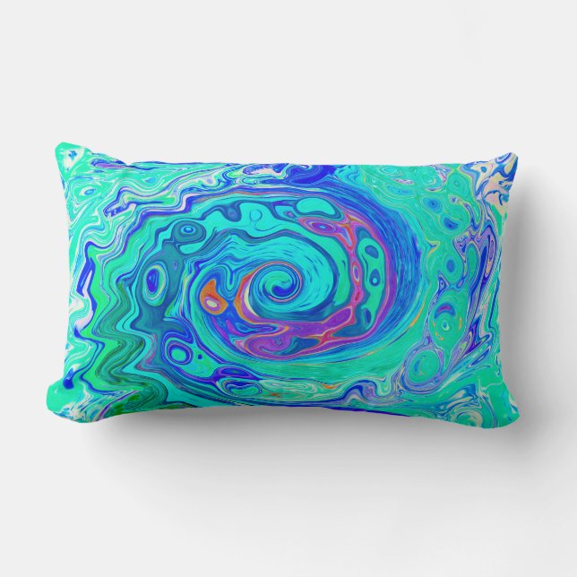 Groovy Abstrakt Ocean Blue und Green Liquid Swirl Lendenkissen (Vorderseite)