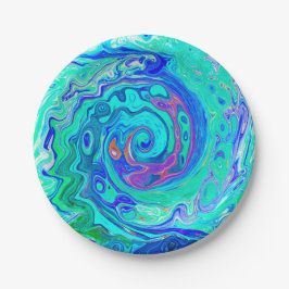 Groovy Abstrakt Ocean Blue und Green Liquid Swirl Pappteller