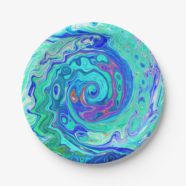 Groovy Abstrakt Ocean Blue und Green Liquid Swirl Pappteller (Vorderseite)