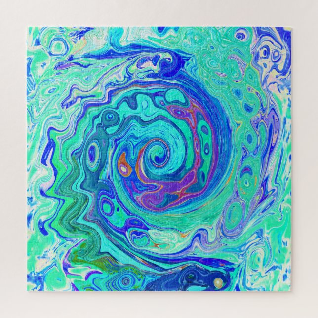 Groovy Abstrakt Ocean Blue und Green Liquid Swirl Puzzle (Vertikal)