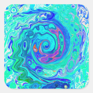 Groovy Abstrakt Ocean Blue und Green Liquid Swirl Quadratischer Aufkleber