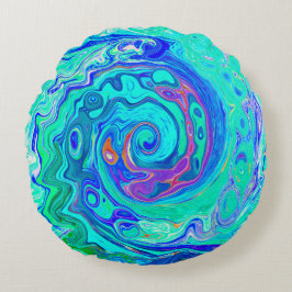 Groovy Abstrakt Ocean Blue und Green Liquid Swirl Rundes Kissen