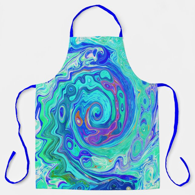 Groovy Abstrakt Ocean Blue und Green Liquid Swirl Schürze (Vorderseite)
