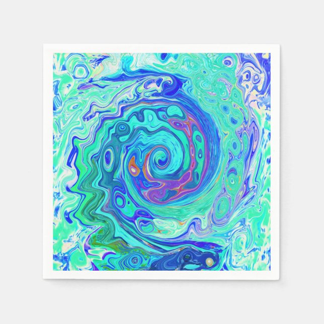 Groovy Abstrakt Ocean Blue und Green Liquid Swirl Serviette (Vorderseite)