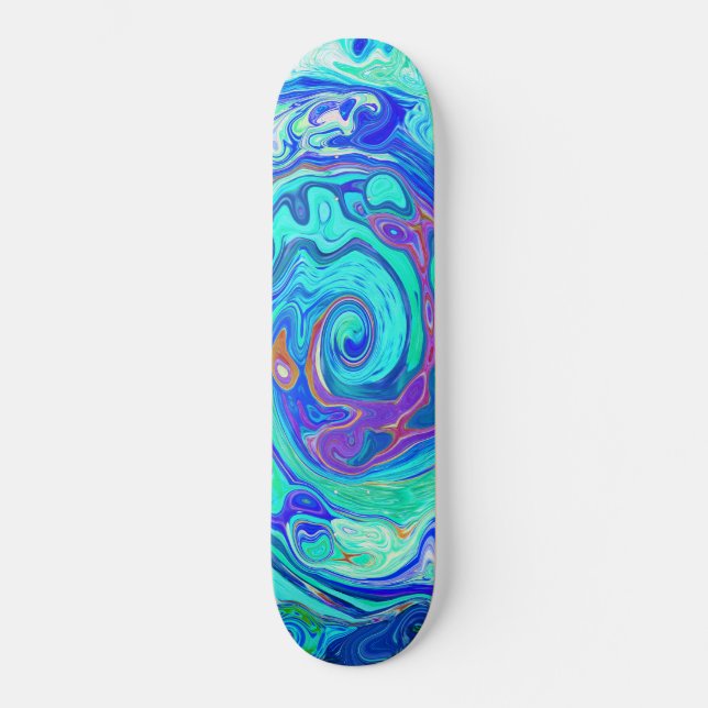 Groovy Abstrakt Ocean Blue und Green Liquid Swirl Skateboard (Vorderseite)