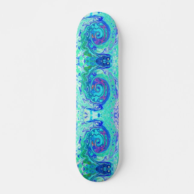 Groovy Abstrakt Ocean Blue und Green Liquid Swirl Skateboard (Vorne)