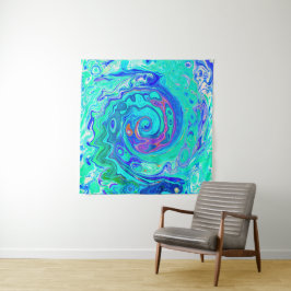 Groovy Abstrakt Ocean Blue und Green Liquid Swirl Wandteppich