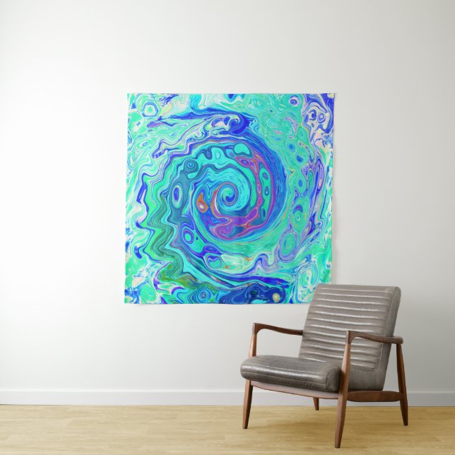 Groovy Abstrakt Ocean Blue und Green Liquid Swirl Wandteppich (Beispiel)