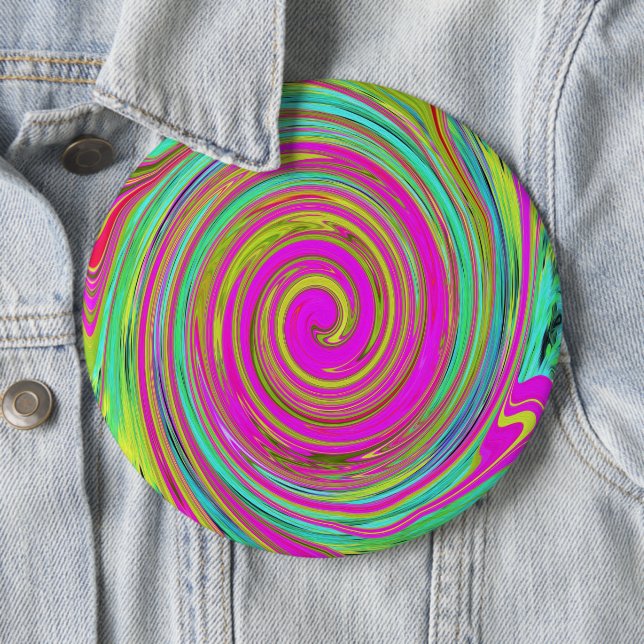 Groovy Abstrakt Pink und Türkis Swirl Button (Beispiel)