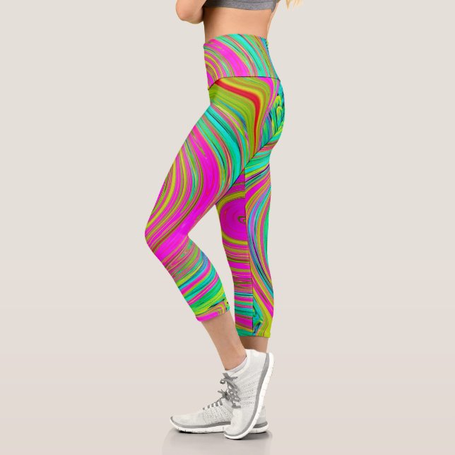 Groovy Abstrakt Pink und Türkis Swirl Capri Leggings (Links)