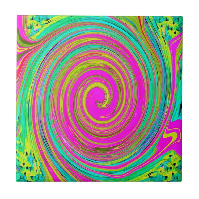 Groovy Abstrakt Pink und Türkis Swirl Fliese (Vorderseite)