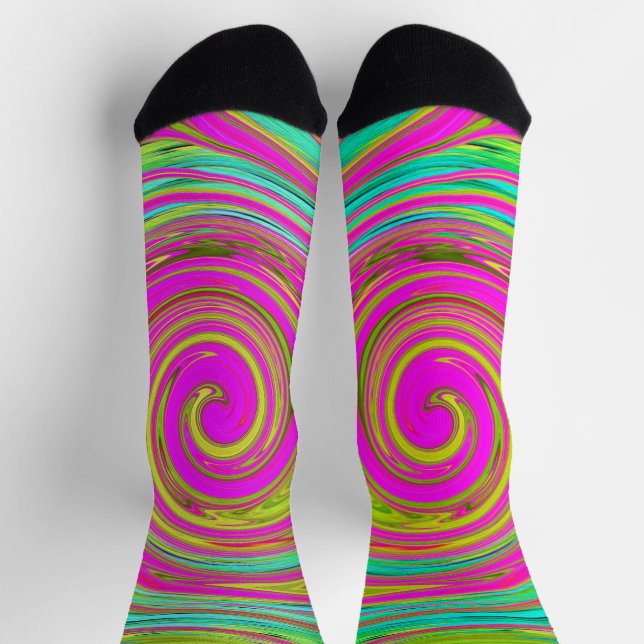 Groovy Abstrakt Pink und Türkis Swirl Socken (Oben)