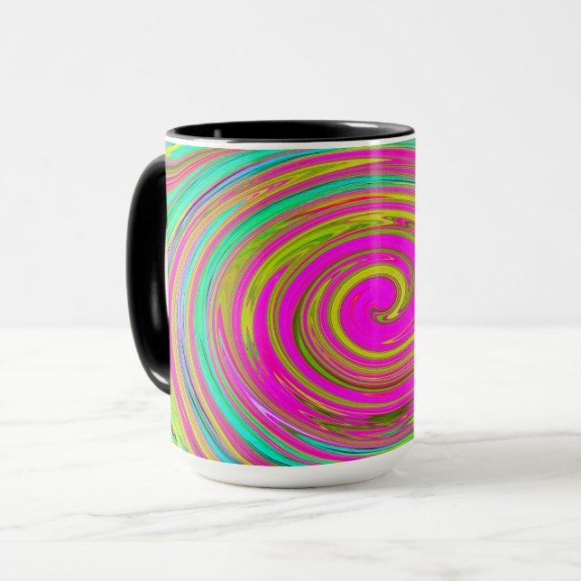 Groovy Abstrakt Pink und Türkis Swirl Tasse (Vorderseite Links)