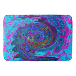 Groovy Abstrakt Retro Blau und Lila Swirl Badematte