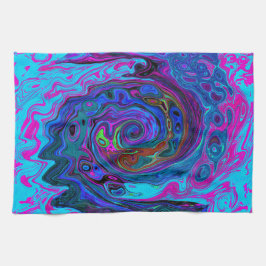 Groovy Abstrakt Retro Blau und Lila Swirl Geschirrtuch
