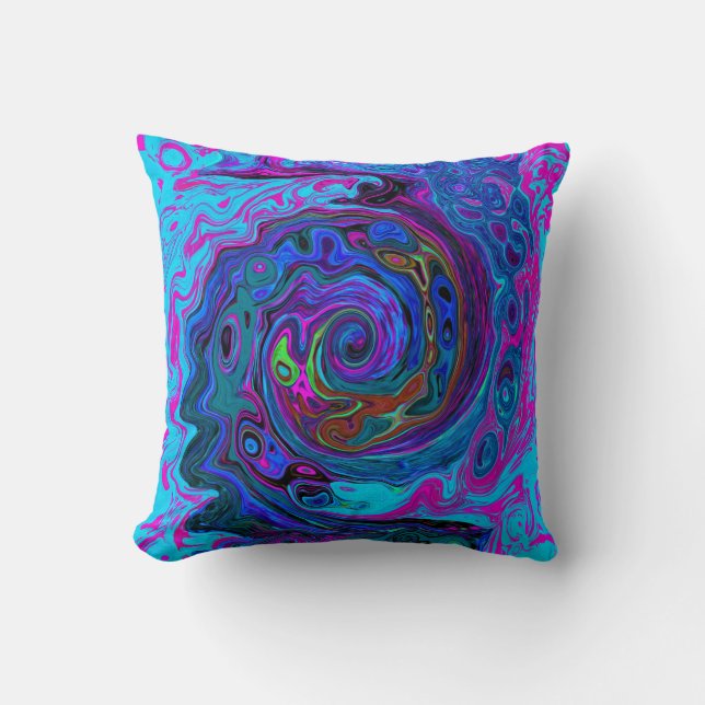 Groovy Abstrakt Retro Blau und Lila Swirl Kissen (Vorderseite)
