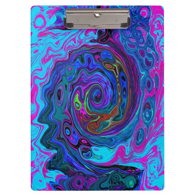 Groovy Abstrakt Retro Blau und Lila Swirl Klemmbrett (Vorderseite)
