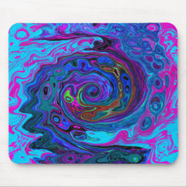 Groovy Abstrakt Retro Blau und Lila Swirl Mousepad