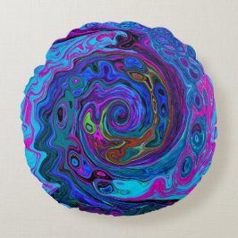 Groovy Abstrakt Retro Blau und Lila Swirl Rundes Kissen