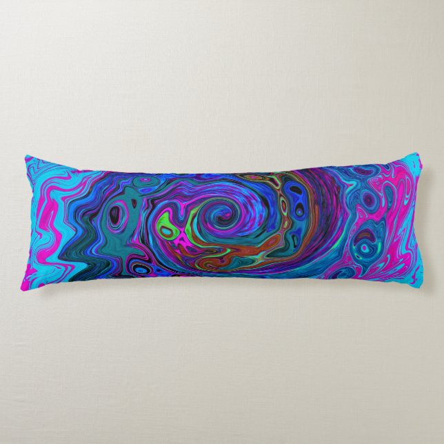 Groovy Abstrakt Retro Blau und Lila Swirl Seitenschläferkissen (Vorderseite)