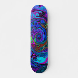 Groovy Abstrakt Retro Blau und Lila Swirl Skateboard