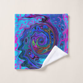 Groovy Abstrakt Retro Blau und Lila Swirl Waschlappen