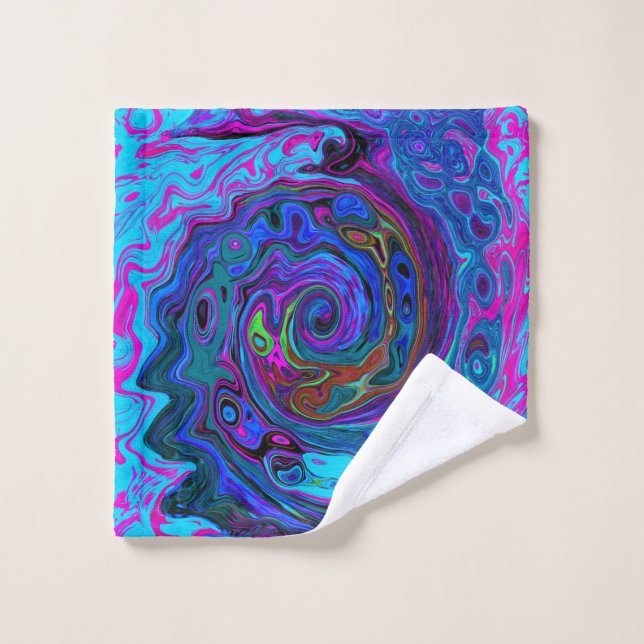 Groovy Abstrakt Retro Blau und Lila Swirl Waschlappen (Waschlappen)