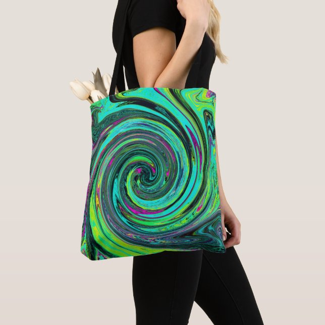 Groovy Abstrakt Retro Green und Magenta Swirl (Von Nahem)