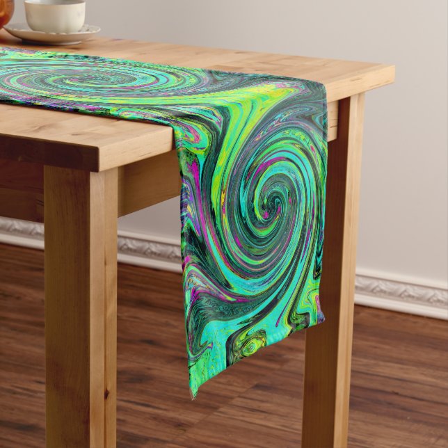 Groovy Abstrakt Retro Green und Magenta Swirl Großer Tischläufer (Beispiel)