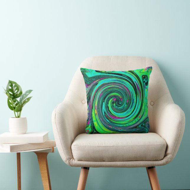 Groovy Abstrakt Retro Green und Magenta Swirl Kissen (Stuhl )