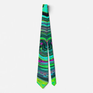Groovy Abstrakt Retro Green und Magenta Swirl Krawatte