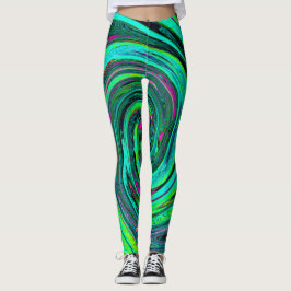 Groovy Abstrakt Retro Green und Magenta Swirl Leggings