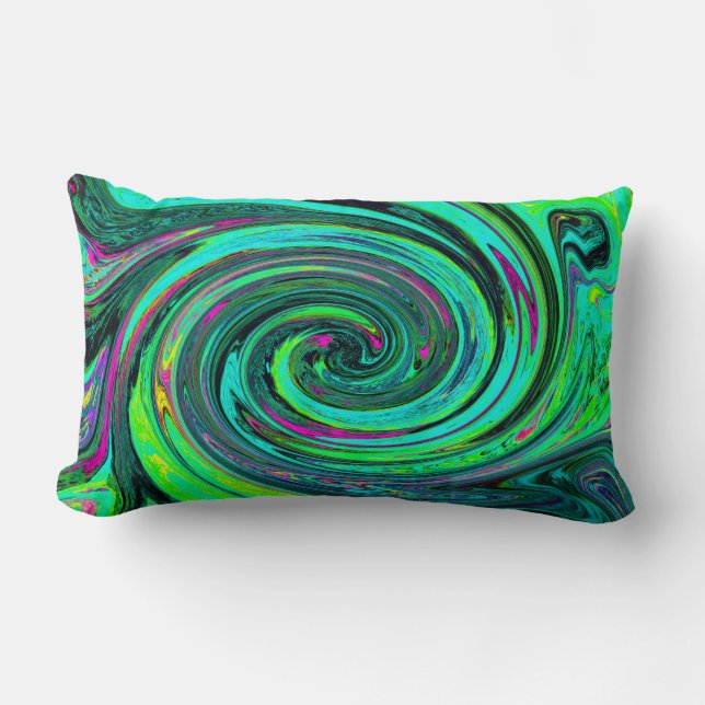 Groovy Abstrakt Retro Green und Magenta Swirl Lendenkissen (Vorderseite)