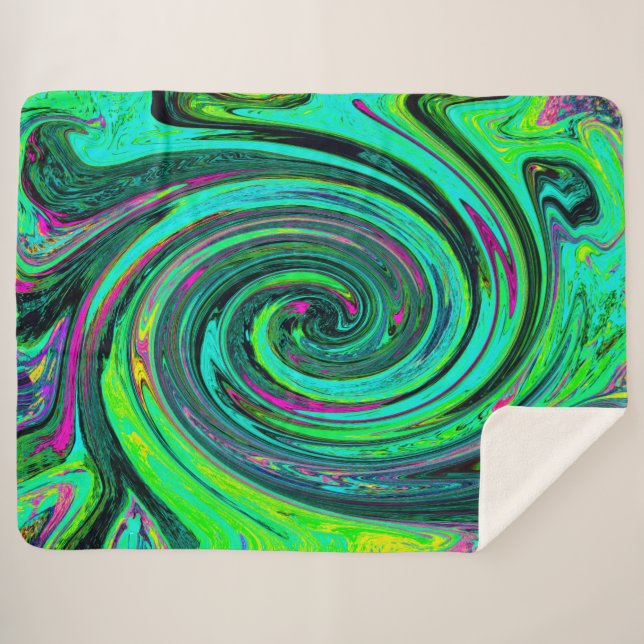 Groovy Abstrakt Retro Green und Magenta Swirl Sherpadecke (Vorderseite (Horizontal))
