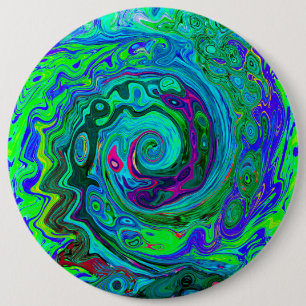 Groovy Abstrakt Retro Grün und Blau Swirl Button