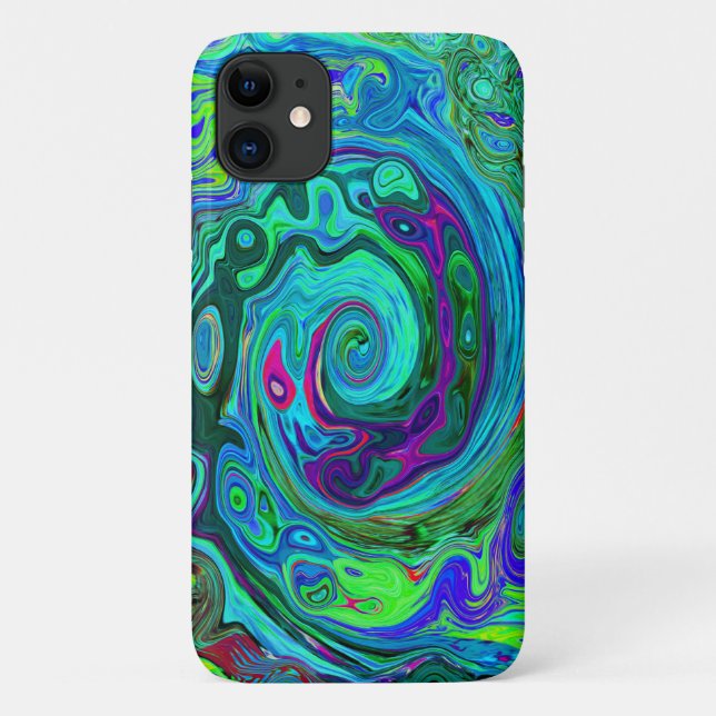 Groovy Abstrakt Retro Grün und Blau Swirl Case-Mate iPhone Hülle (Rückseite)