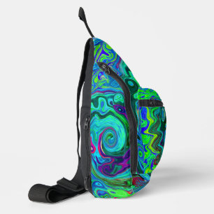 Groovy Abstrakt Retro Grün und Blau Swirl Crossbody Bag