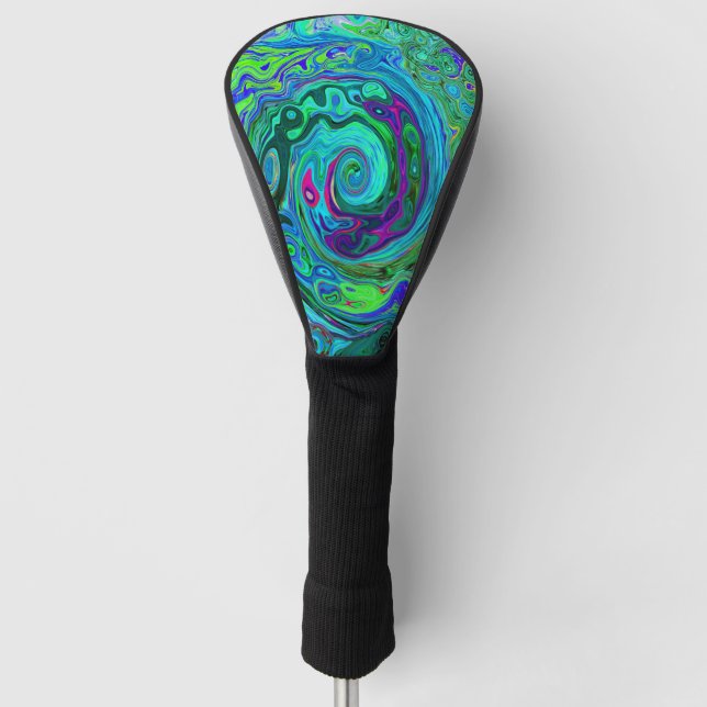 Groovy Abstrakt Retro Grün und Blau Swirl Golf Headcover (Vorderseite)