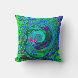 Groovy Abstrakt Retro Grün und Blau Swirl Kissen