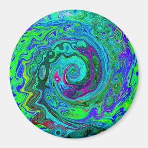 Groovy Abstrakt Retro Grün und Blau Swirl Magnet