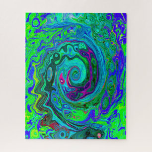 Groovy Abstrakt Retro Grün und Blau Swirl Puzzle