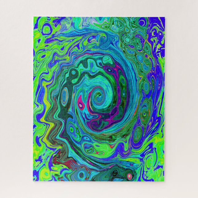 Groovy Abstrakt Retro Grün und Blau Swirl Puzzle (Vertikal)
