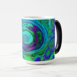 Groovy Abstrakt Retro Grün und Blau Swirl Verwandlungstasse